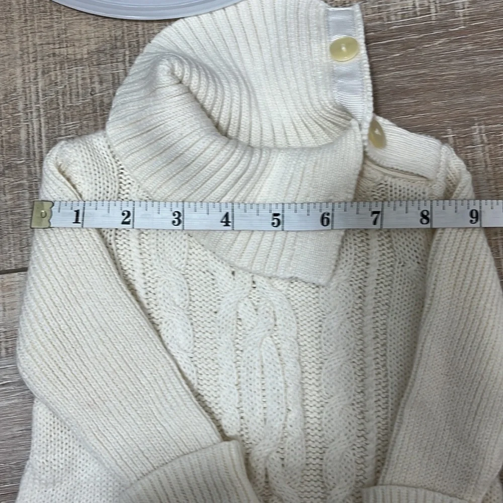 Baby Gap Cable Knit Dress Long Sleeve with Patterned Edge Buttons Cream Sz 3-6M